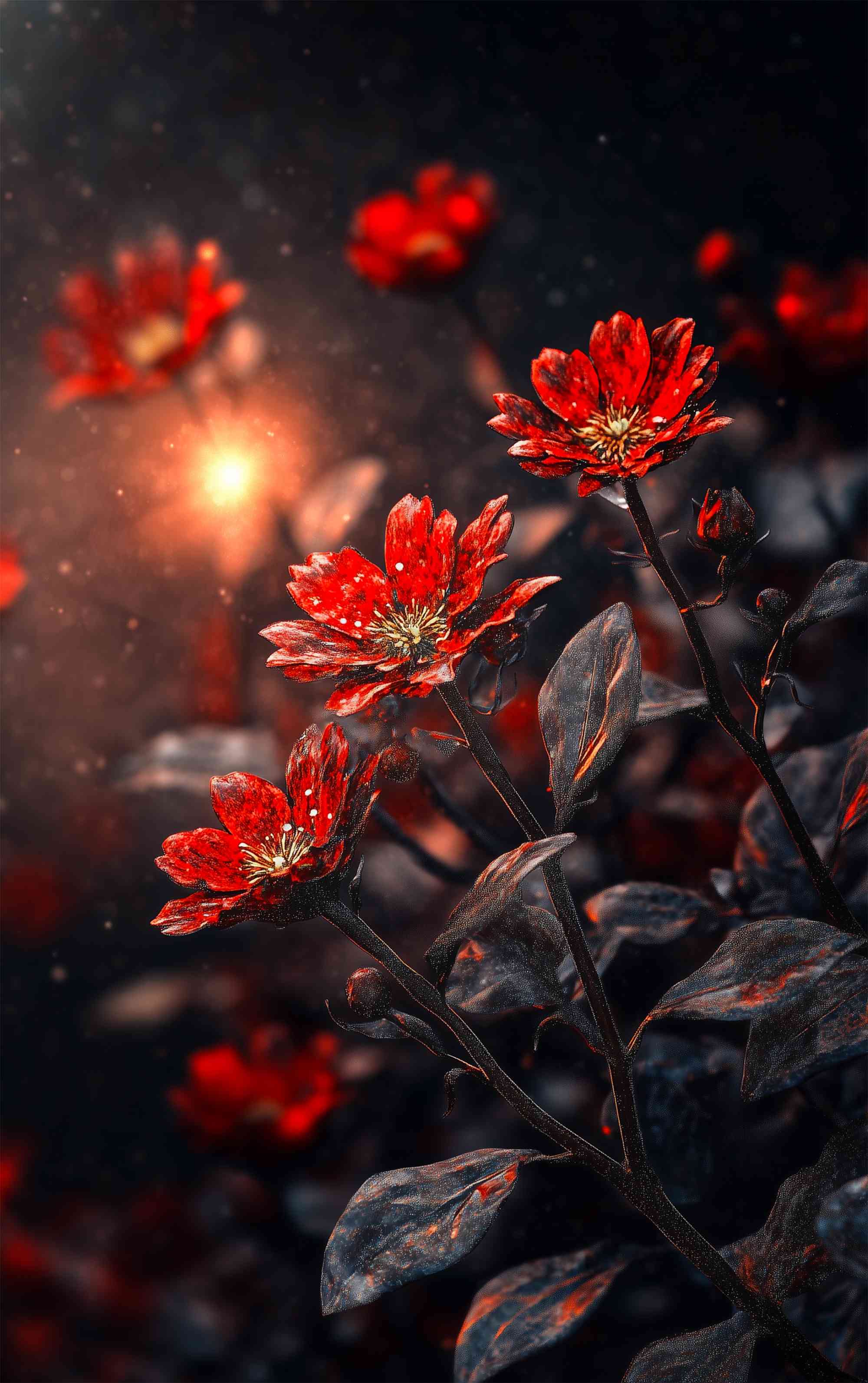 Moody Red Flower Wallpaper – Elegant Floral Glow | MirrorLog